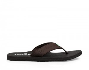 Men Sanuk Beer Cozy Coaster Flip Flops Dark Brown | ENH038916