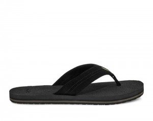 Men Sanuk Beer Cozy Stacker Suede Flip Flops Black | WXG849170