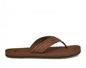 Men Sanuk Beer Cozy Stacker Suede Flip Flops Brown | OKU421083