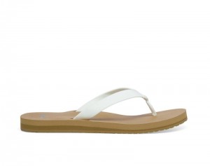 Women Sanuk Ashland St Vegan Flip Flops White / Brown | FYA650749