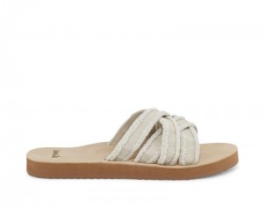 Women Sanuk Fraidy Slide Sandals Beige | SJV341527