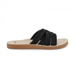 Women Sanuk Fraidy Slide Sandals Black | LRJ784952