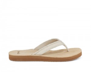 Women Sanuk Fraidy Tribal Hemp Flip Flops Beige | MWP675108