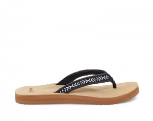 Women Sanuk Fraidy Tribal Hemp Flip Flops Black / White | JXL180763