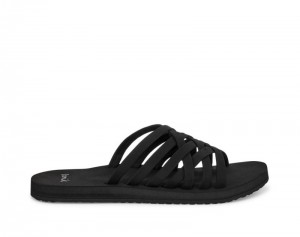 Women Sanuk Rio Slide Flip Flops Black | RWM748031