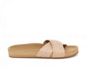 Women Sanuk She Cruzy Jute Vegan Slide Flip Flops Beige | MZV340718