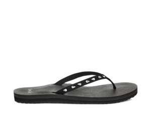 Women Sanuk Yoga Joy Bling Rhinestone Flip Flops Black | ZVE318725