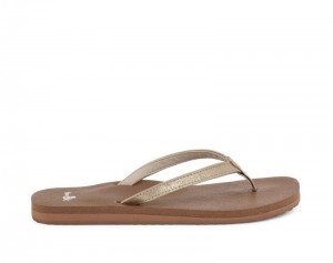 Women Sanuk Yoga Joy Shimmer Flip Flops Brown | UMR623908