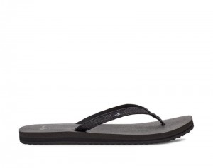 Women Sanuk Yoga Joy Sparkle Flip Flops Black | YIE782591