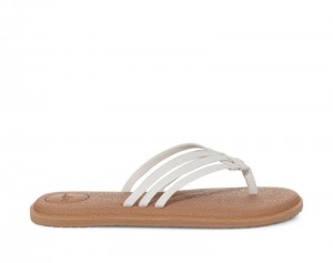 Women Sanuk Yoga Salty Flip Flops White / Brown | HVC187295