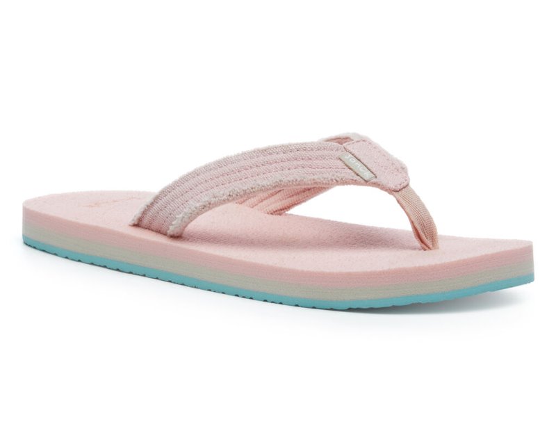 Kids' Sanuk Fraidy Stacker Canvas Sandals Pink Light Blue | IVJ862734