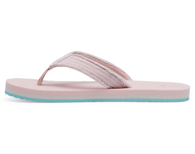 Kids' Sanuk Fraidy Stacker Canvas Sandals Pink Light Blue | IVJ862734