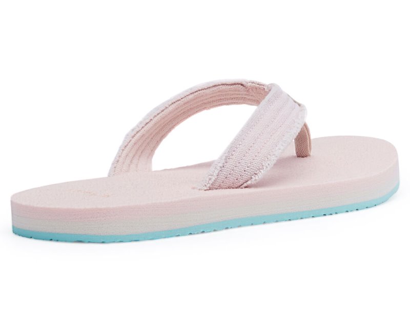 Kids' Sanuk Fraidy Stacker Canvas Sandals Pink Light Blue | IVJ862734