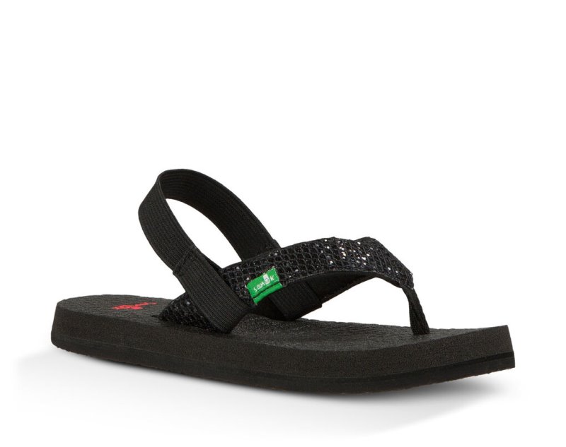 Kids' Sanuk Yoga Glitter Sandals Black | OPI815970