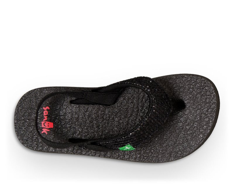 Kids' Sanuk Yoga Glitter Sandals Black | OPI815970