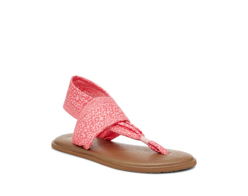 Kids' Sanuk Yoga Sling Burst Print Vegan Leopard Sandals Pink Leopard | LFJ034916