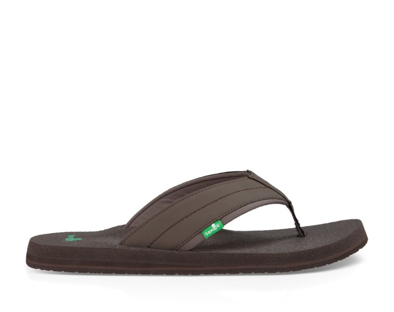 Men Sanuk Beer Cozy 2 Flip Flops Dark Brown | VID651940