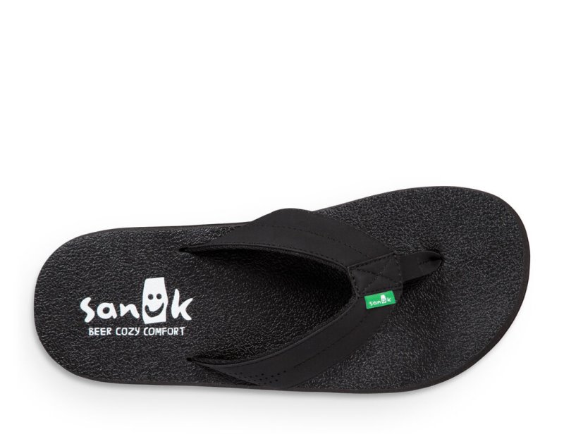 Men Sanuk Beer Cozy Coaster Flip Flops Black | CXB428795