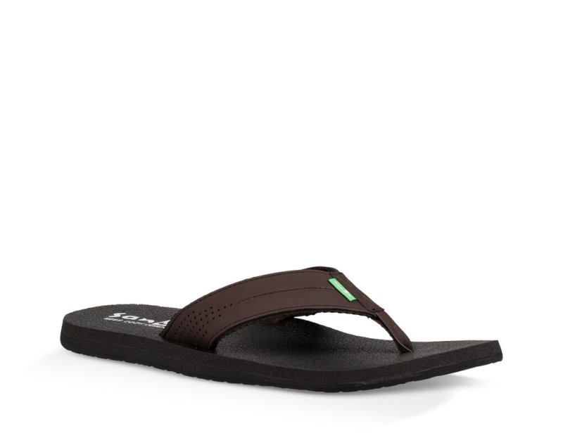 Men Sanuk Beer Cozy Coaster Flip Flops Dark Brown | ENH038916