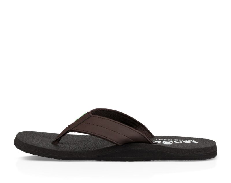 Men Sanuk Beer Cozy Coaster Flip Flops Dark Brown | ENH038916