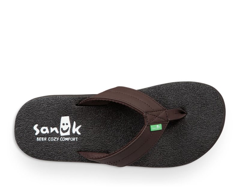 Men Sanuk Beer Cozy Coaster Flip Flops Dark Brown | ENH038916