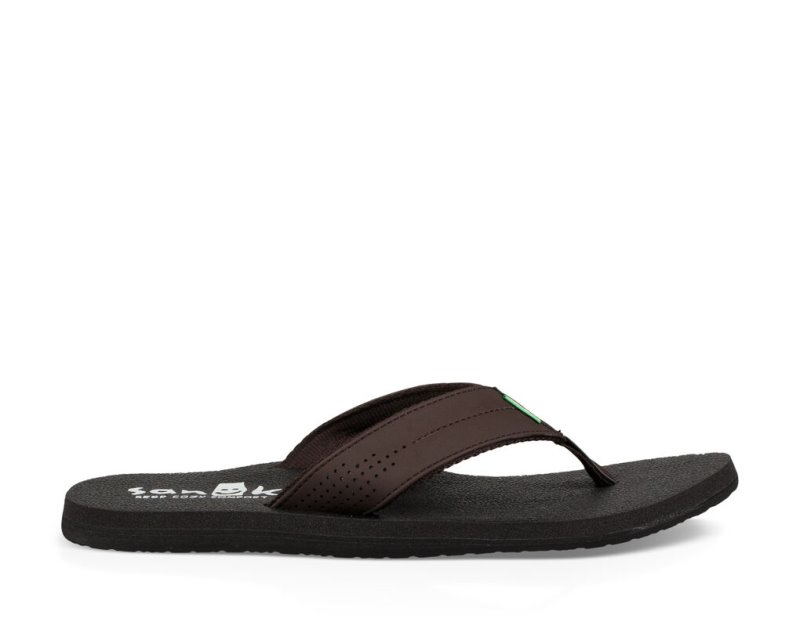 Men Sanuk Beer Cozy Coaster Flip Flops Dark Brown | ENH038916