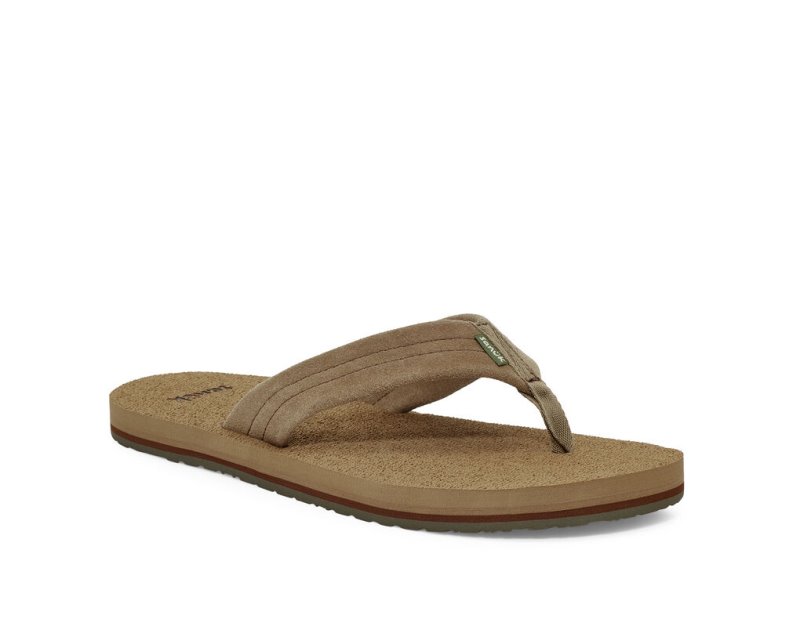 Men Sanuk Beer Cozy Stacker Suede Flip Flops Brown | BPC354682