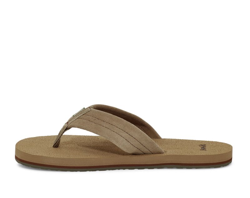 Men Sanuk Beer Cozy Stacker Suede Flip Flops Brown | BPC354682