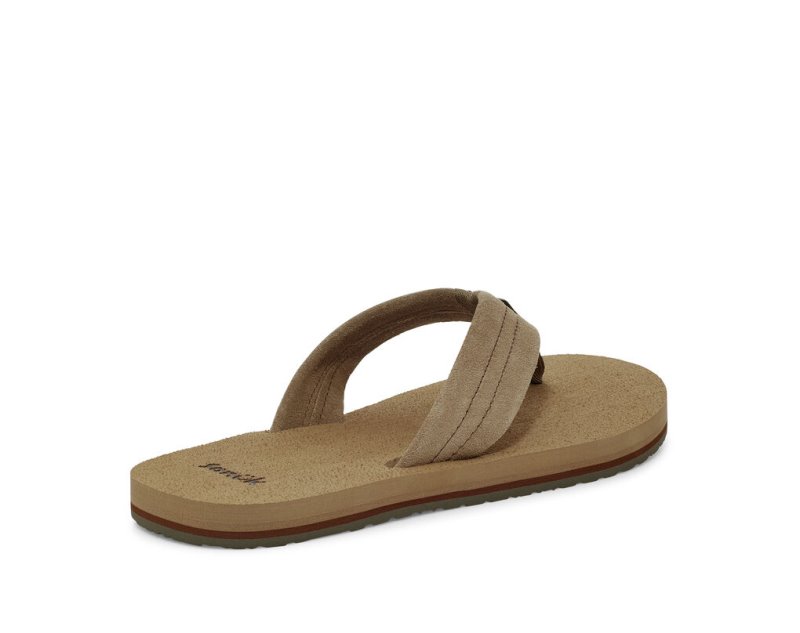 Men Sanuk Beer Cozy Stacker Suede Flip Flops Brown | BPC354682