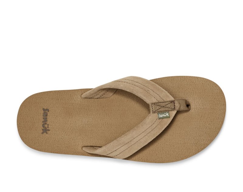 Men Sanuk Beer Cozy Stacker Suede Flip Flops Brown | BPC354682