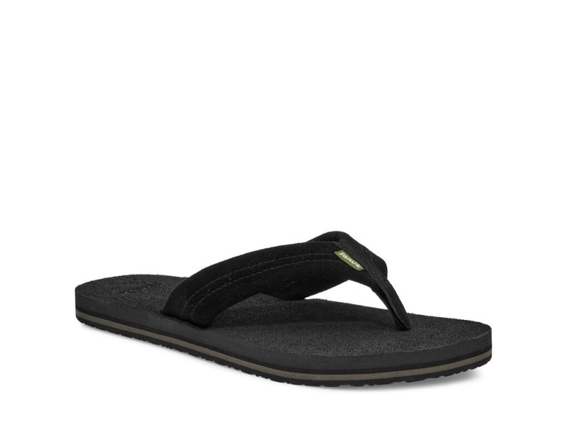 Men Sanuk Beer Cozy Stacker Suede Flip Flops Black | WXG849170