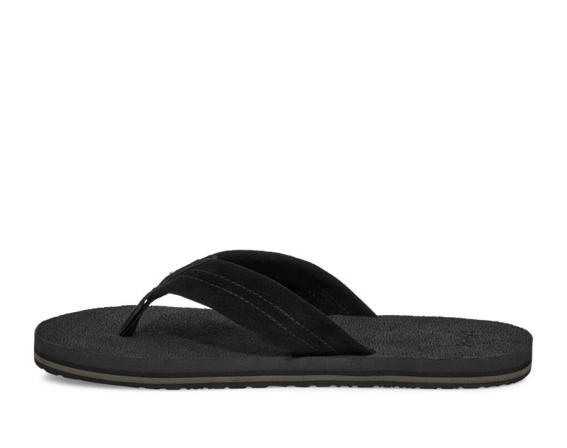 Men Sanuk Beer Cozy Stacker Suede Flip Flops Black | WXG849170