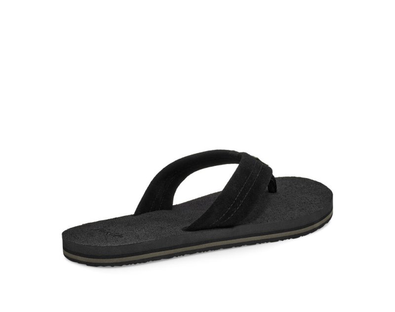 Men Sanuk Beer Cozy Stacker Suede Flip Flops Black | WXG849170