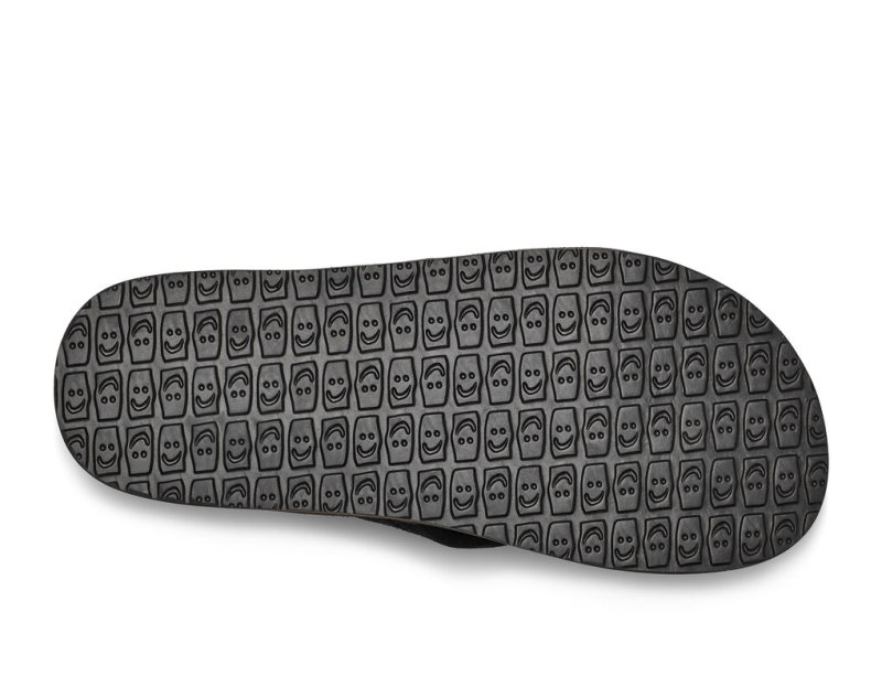 Men Sanuk Beer Cozy Stacker Suede Flip Flops Black | WXG849170