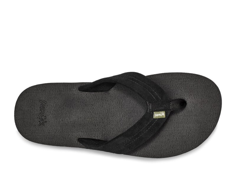 Men Sanuk Beer Cozy Stacker Suede Flip Flops Black | WXG849170