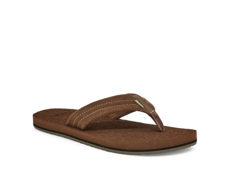 Men Sanuk Beer Cozy Stacker Suede Flip Flops Brown | OKU421083