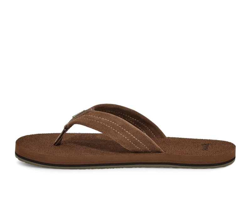 Men Sanuk Beer Cozy Stacker Suede Flip Flops Brown | OKU421083