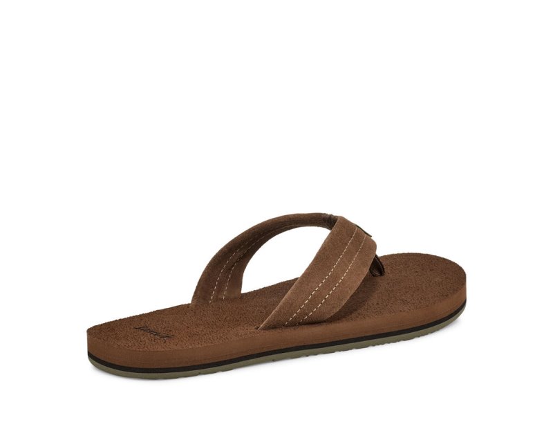 Men Sanuk Beer Cozy Stacker Suede Flip Flops Brown | OKU421083