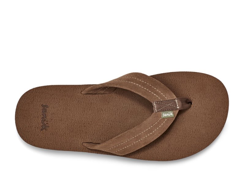 Men Sanuk Beer Cozy Stacker Suede Flip Flops Brown | OKU421083