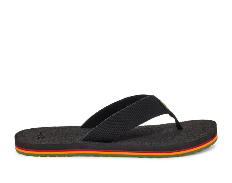 Men Sanuk Beer Cozy Stacker Webbing Flip Flops Black | STZ093765