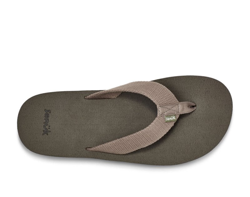 Men Sanuk Beer Cozy Stacker Webbing Flip Flops Beige | ASD521704