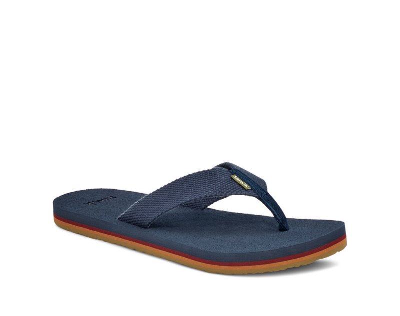 Men Sanuk Beer Cozy Stacker Webbing Flip Flops Blue | FLV287140