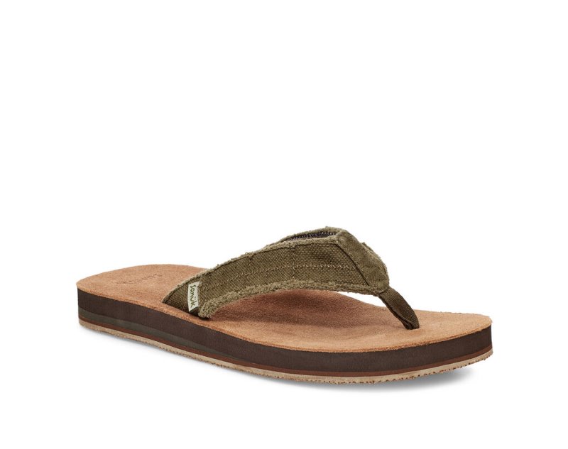 Men Sanuk Fraid Not Soft Top Eco Friendly Flip Flops Dark Olive | AGZ790684