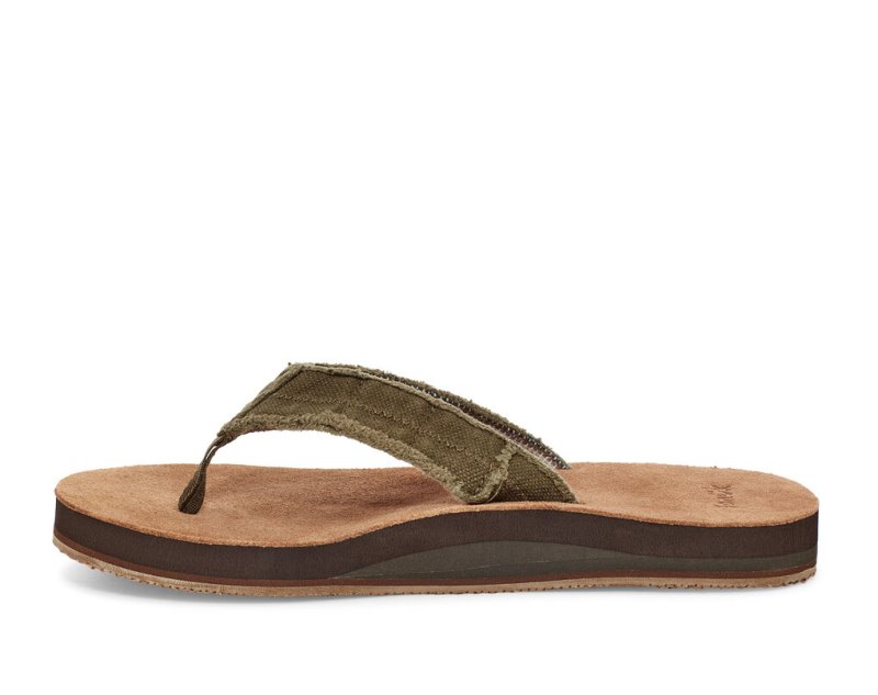 Men Sanuk Fraid Not Soft Top Eco Friendly Flip Flops Dark Olive | AGZ790684