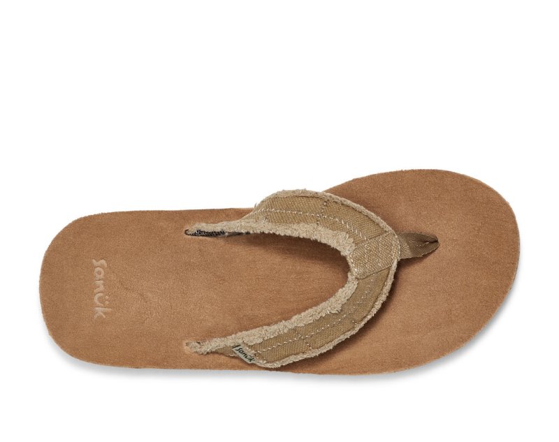 Men Sanuk Fraid Not Soft Top Eco Friendly Flip Flops Beige | QXM695472