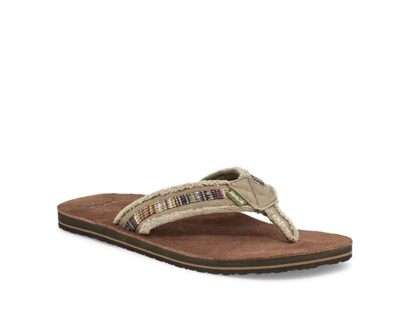 Men Sanuk Fraid So Eco Friendly Flip Flops Khaki | XIP247690