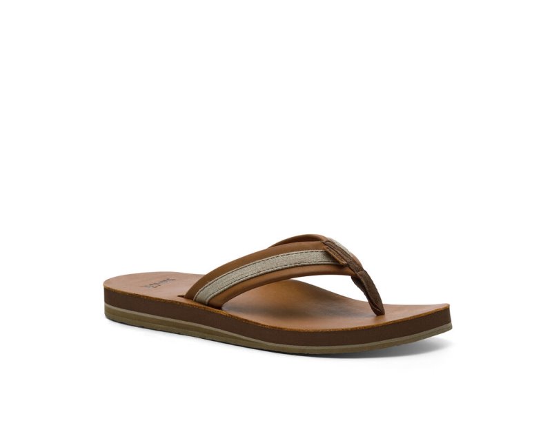 Men Sanuk Hullsome Leather St Hemp Flip Flops Brown | PKA042537