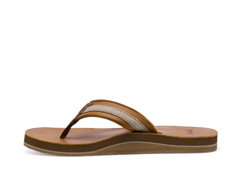 Men Sanuk Hullsome Leather St Hemp Flip Flops Brown | PKA042537