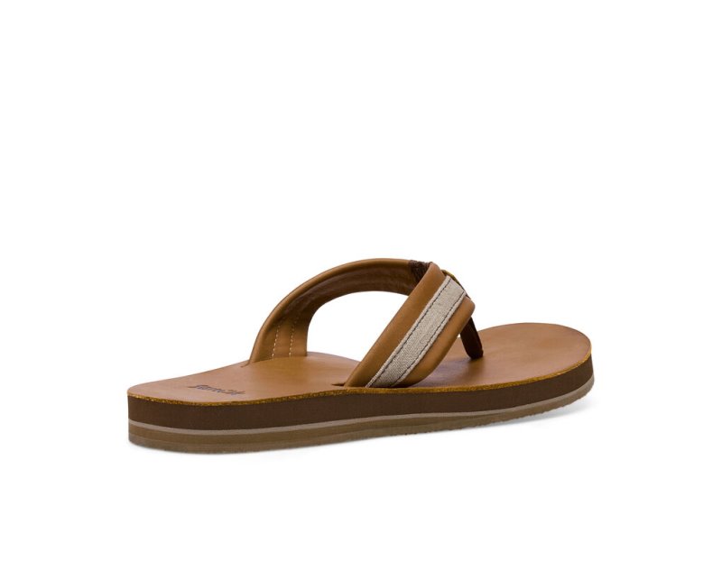 Men Sanuk Hullsome Leather St Hemp Flip Flops Brown | PKA042537