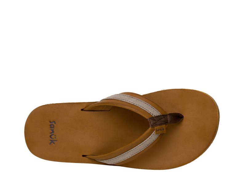 Men Sanuk Hullsome Leather St Hemp Flip Flops Brown | PKA042537